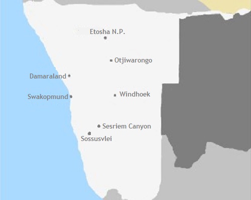 Kaart wandelreis Namibië