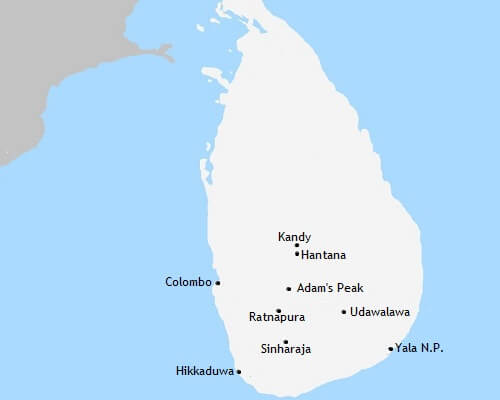 Kaart Individuele Rondreis Sri Lanka