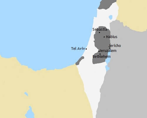Kaart Palestijnse gebieden - Wandelreis