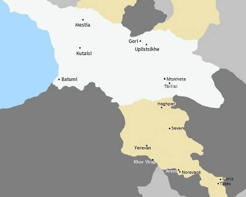 Kaart Rondreis Armenie Georgie