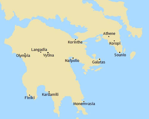 Kaart Rondreis Griekenland Peloponnesos